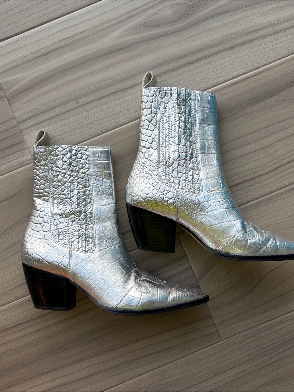 Matisse Leather Embossed Silver Boots